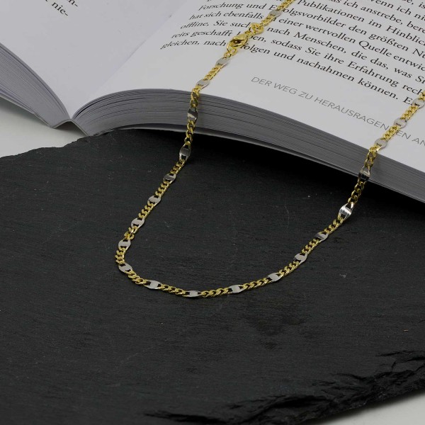 Goldkette als Panzerstegkette in Bicolor Gelbgold/Weißgold 333 / 8K, 50 cm lang, 3,1 mm breit, Gewicht ca. 4.7 g.