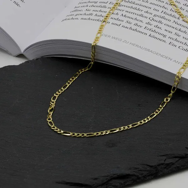 Goldkette als Figarokette in Gelbgold 333 / 8K, 55 cm lang, 3,1 mm breit, Gewicht ca. 6.4 g.