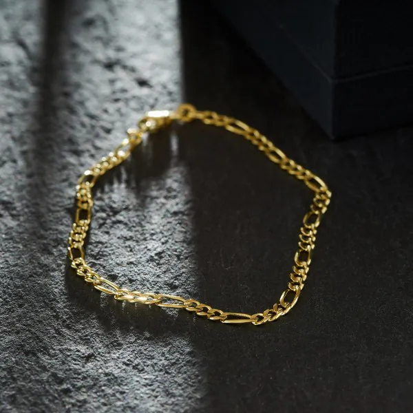 Armband als Figarokette in Gelbgold 333 / 8K, 19 cm lang, 3,1 mm breit, Gewicht ca. 2.4 g.