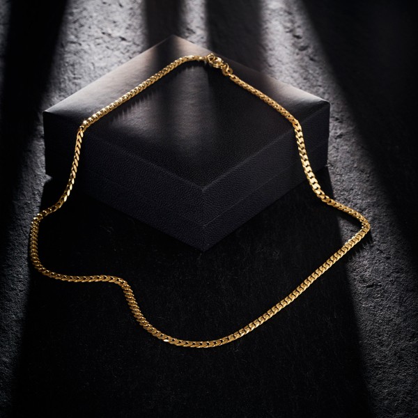 Goldkette als Panzerkette facettiert in Gelbgold 585 / 14K, 45 cm lang, 3,9 mm breit, Gewicht ca. 12.5 g.