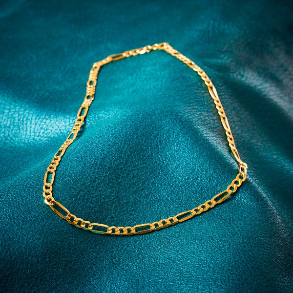Goldkette als Figarokette hohl in Gelbgold 333 / 8K, 50 cm lang, 4 mm breit, Gewicht ca. 6.4 g.