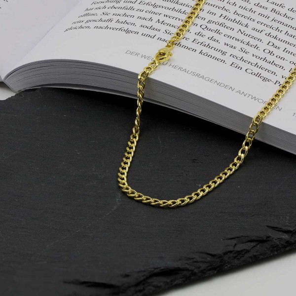 Goldkette als Panzerkette hohl in Gelbgold 585 / 14K, 45 cm lang, 3,6 mm breit, Gewicht ca. 7.2 g.