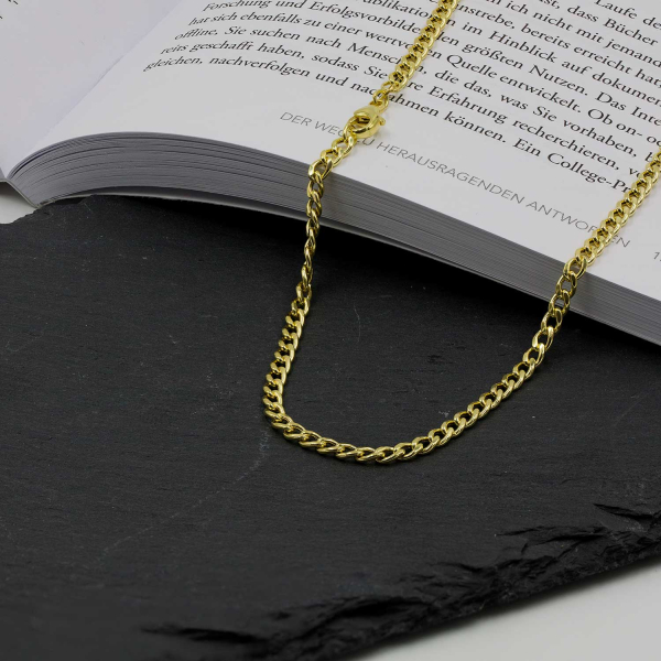 Goldkette als Panzerkette hohl in Gelbgold 585 / 14K, 50 cm lang, 3,6 mm breit, Gewicht ca. 8.1 g.