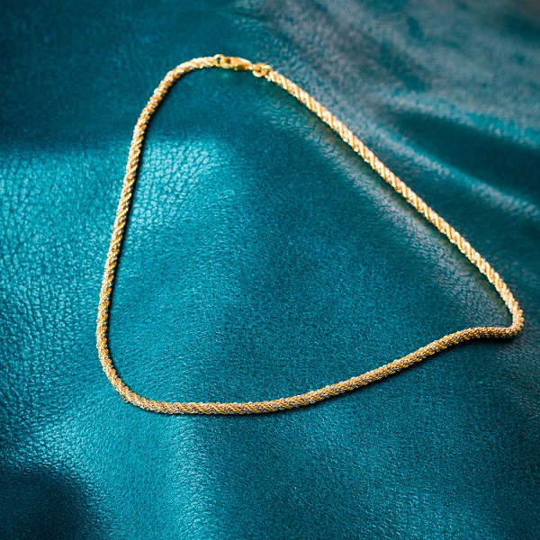 Goldkette als Kordelkette hohl in Bicolor Gelbgold / Weißgold 585 / 14K, 36 cm lang, 3,3 mm breit, Gewicht ca. 9.6 g.