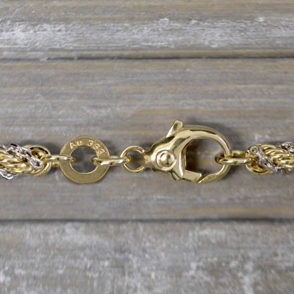 Goldkette als Kordelkette hohl Bicolor in Gelbgold / Weißgold 333 / 8K, 45 cm lang, 3,3 mm breit, Gewicht ca. 10,2 g.