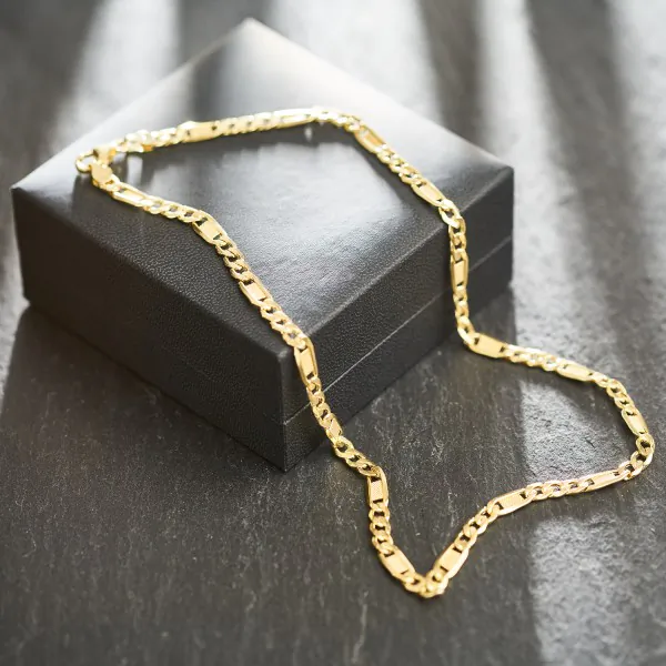 Goldkette als Fantasiekette hohl in Gelbgold 585 / 14K, 42 cm lang, 5,2 mm breit, Gewicht ca. 9.1 g.