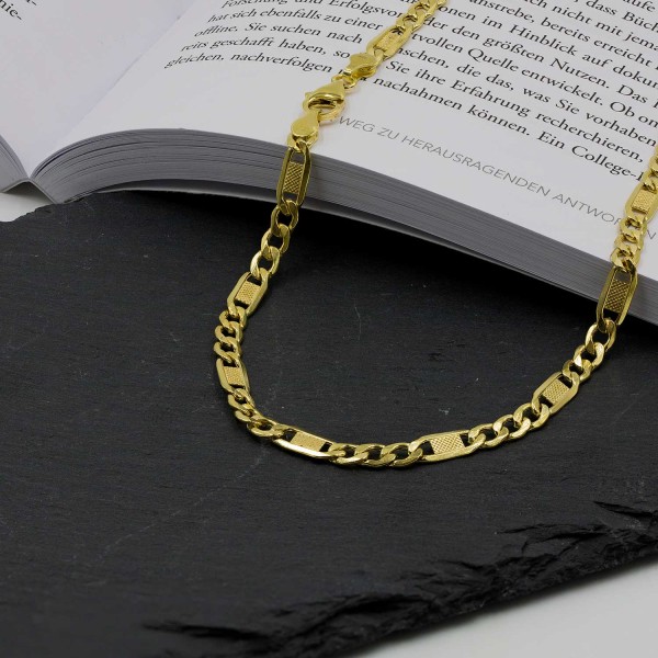 Goldkette als Fantasiekette hohl in Gelbgold 585 / 14K, 55 cm lang, 5,2 mm breit, Gewicht ca. 11.9 g.