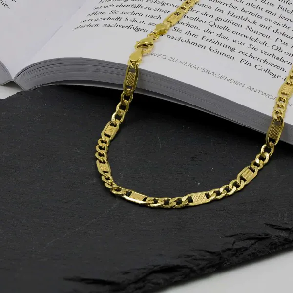 Goldkette als Fantasiekette hohl in Gelbgold 585 / 14K, 80 cm lang, 5,2 mm breit, Gewicht ca. 17.4 g.