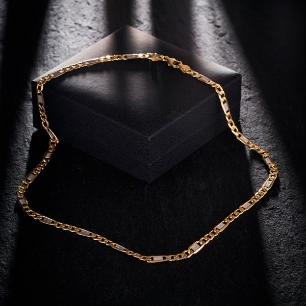 Goldkette als Fantasiekette Bicolor in Gelbgold / Weißgold 333 / 8K, 50 cm lang, 5,2 mm breit, Gewicht ca. 9.7 g.