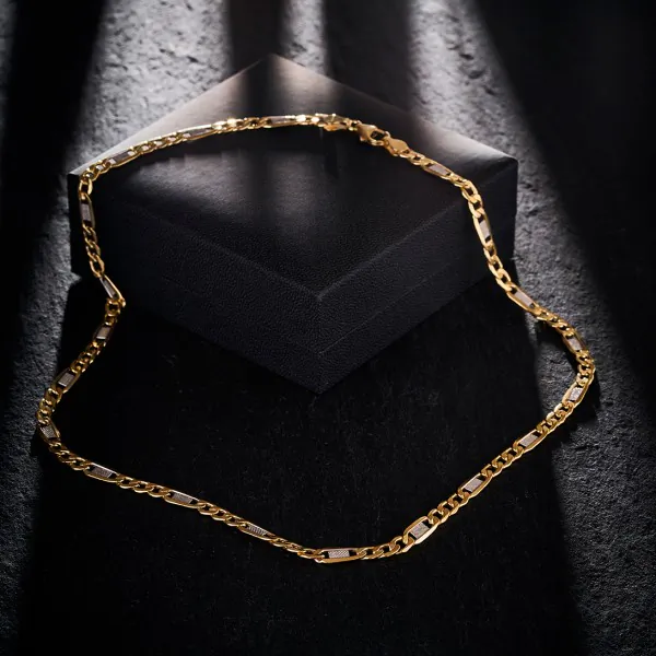 Goldkette als Fantasiekette Bicolor in Gelbgold / Weißgold 333 / 8K, 50 cm lang, 5,2 mm breit, Gewicht ca. 9.7 g.