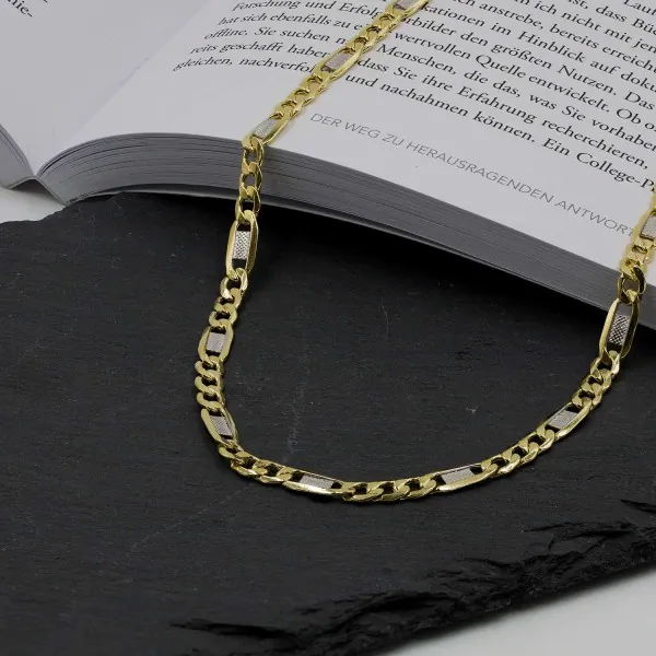 Goldkette als Fantasiekette Bicolor in Gelbgold / Weißgold 333 / 8K, 50 cm lang, 5,2 mm breit, Gewicht ca. 9.7 g.