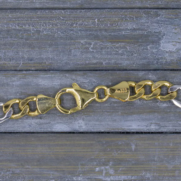 Armband als Figarokette hohl in Weißgold 333 / 8 Karat, 23 cm lang, 5.7 mm breit, Gewicht ca. 5.8