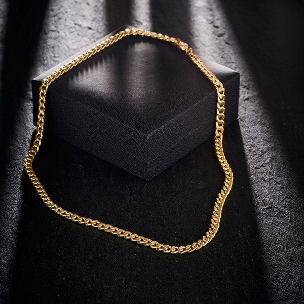 Goldkette als Panzerkette hohl in Gelbgold 585 / 14K, 45 cm lang, 5,4 mm breit, Gewicht ca. 15.6 g.