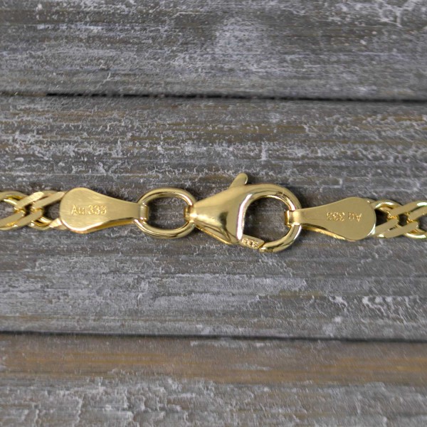 Goldkette als Zwillingspanzerkette in Gelbgold 333 / 8K, 38 cm lang, 2,9 mm breit, Gewicht ca. 3.7 g.