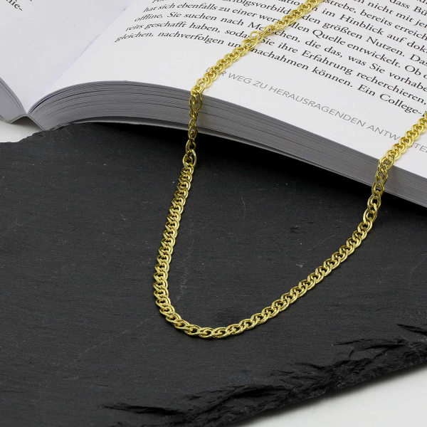 Goldkette als Zwillingspanzerkette in Gelbgold 585 / 14K, 60 cm lang, 3,9 mm Breit, Gewicht ca. 6.0 g.