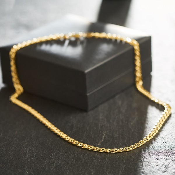 Goldkette als Zwillingspanzerkette in Gelbgold 375 / 9 Karat, 55 cm lang, 4.8 mm Breit, Gewicht ca. 7,7 g.