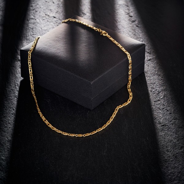 Goldkette als Tigeraugenkette hohl in Gelbgold 585 / 14K, 70 cm lang, 3,8 mm breit, Gewicht ca. 8.8 g.