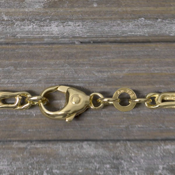 Armband als Tigeraugenkette hohl in Gelbgold 333 / 8K, 19 cm lang, 3,8 mm breit, Gewicht ca. 2.4 g.