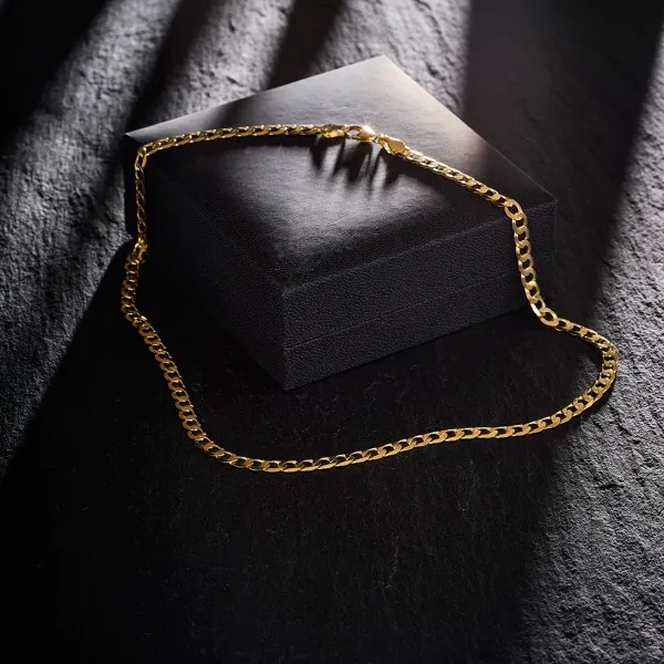 Goldkette als Panzerkette facettiert in Gelbgold 585 / 14K, 45 cm lang, 5 mm breit, Gewicht ca. 13 g.