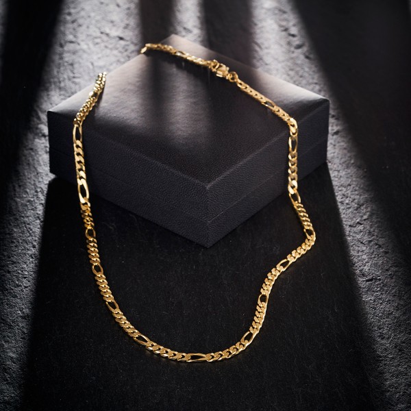 Goldkette als Figarokette diamantiert in Gelbgold 333 / 8K, 60 cm lang, 4,3 mm breit, Gewicht ca. 22 g.