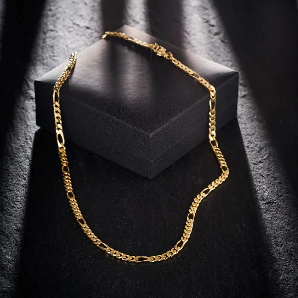 Goldkette als Figarokette diamantiert in Gelbgold 585 / 14K, 100 cm lang, 4,3 mm breit, Gewicht ca. 44.2 g.