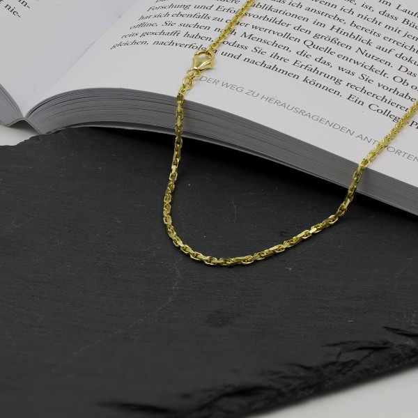 Goldkette als Ankerkette diamantiert in Gelbgold 585 / 14K, 75 cm lang, 2 mm breit, Gewicht ca. 15.6 g.