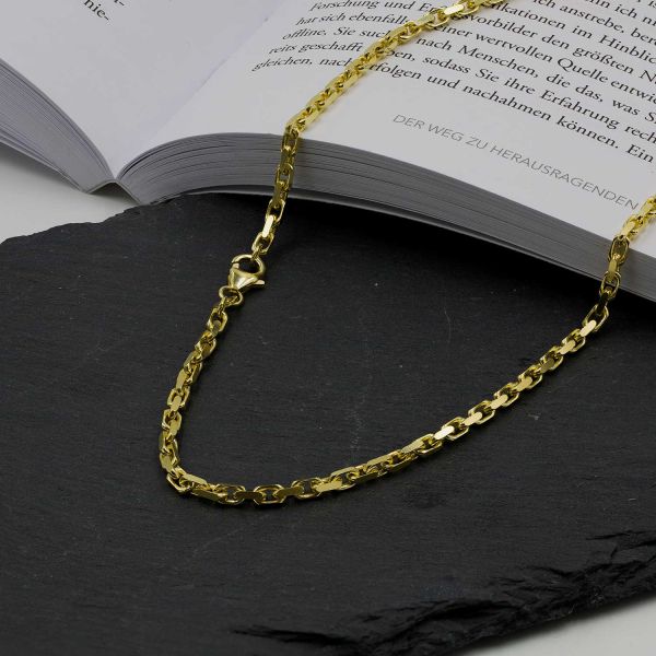 Goldkette als Ankerkette diamantiert in Gelbgold 375 / 9K, 50 cm lang, 3 mm breit, Gewicht ca. 20 g.