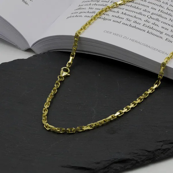 Goldkette als Ankerkette diamantiert in Gelbgold 585 / 14K, 40 cm lang, 3 mm breit, Gewicht ca. 18.9 g.