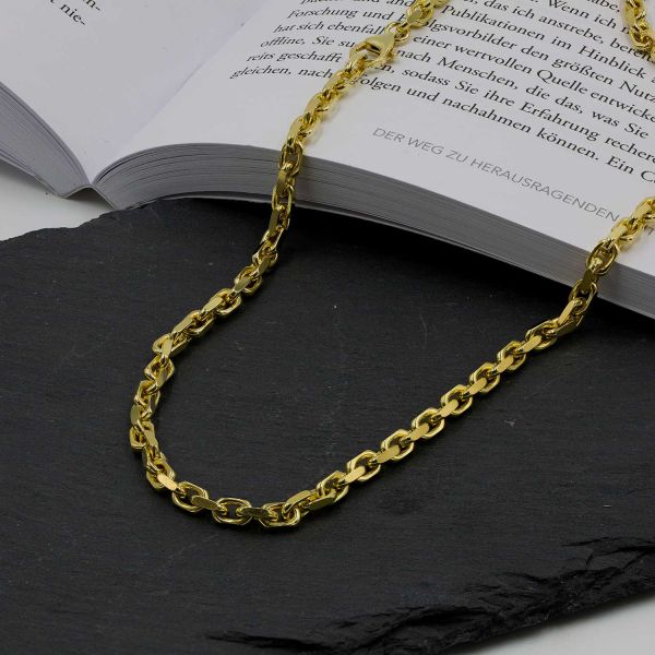 Goldkette als Ankerkette diamantiert in Gelbgold 585 / 14K, 55 cm lang, 3,8 mm breit, Gewicht ca. 41.9 g.