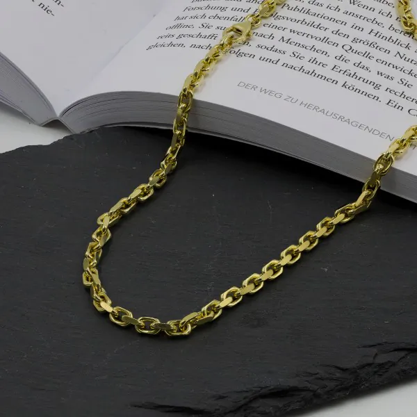 Goldkette als Ankerkette diamantiert in Gelbgold 585 / 14K, 45 cm lang, 3,8 mm breit, Gewicht ca. 33.9 g.