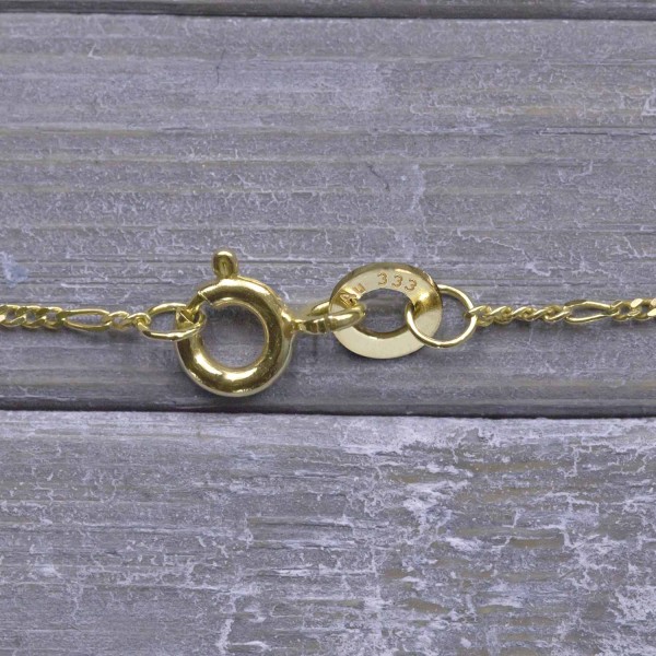 Goldkette als Figarokette diamantiert in Gelbgold 333 / 8K, 38 cm lang, 1,1 mm breit, Gewicht ca. 1 g.