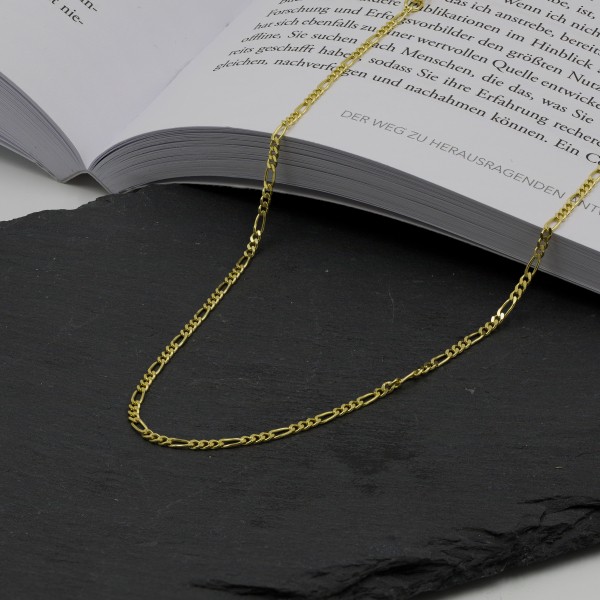 Goldkette als Figarokette diamantiert in Gelbgold 333 / 8K, 95 cm lang, 2,2 mm breit, Gewicht ca. 8.6 g.