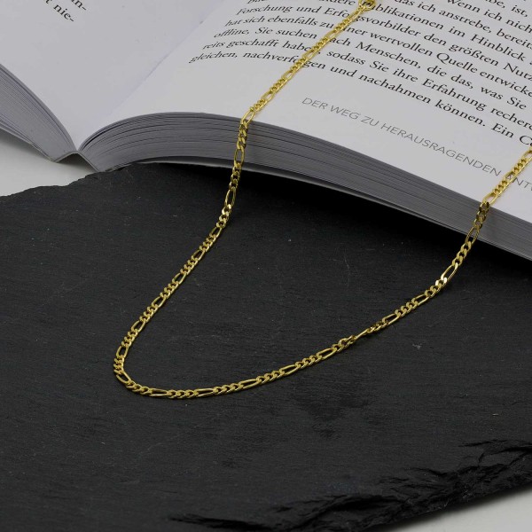 Goldkette als Figarokette diamantiert in Gelbgold 333 / 8K, 50 cm lang, 2,2 mm breit, Gewicht ca. 4.6 g.