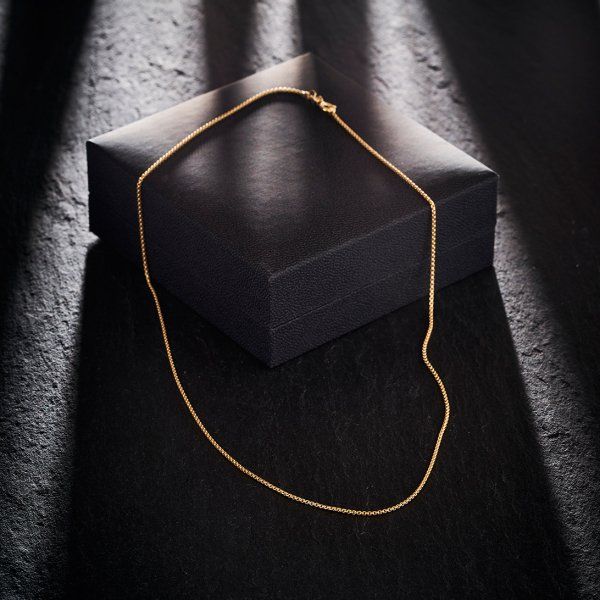 Goldkette als Venezianerkette rund geschlagen in Gelbgold 375 / 9K, 50 cm lang, 1,2 mm breit, Gewicht ca. 3.5 g.