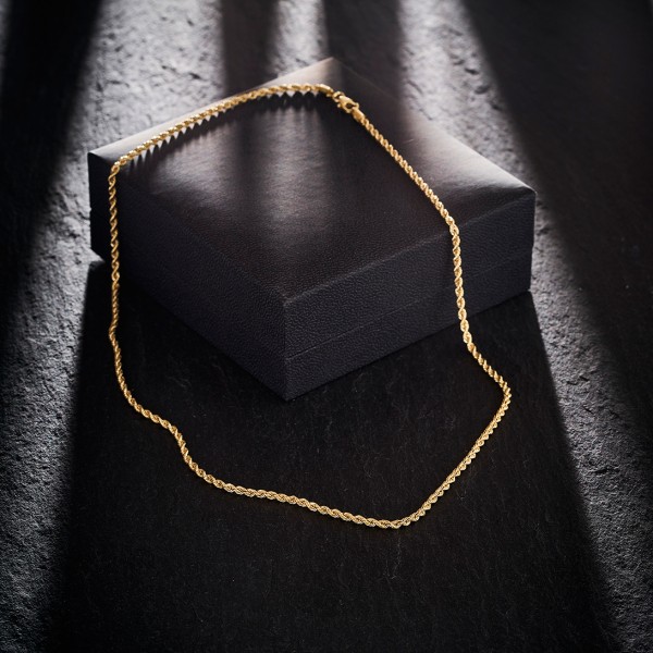 Goldkette als Kordelkette hohl in Gelbgold 585 / 14K, 50 cm lang, 2,1 mm breit, Gewicht ca. 3.1 g.