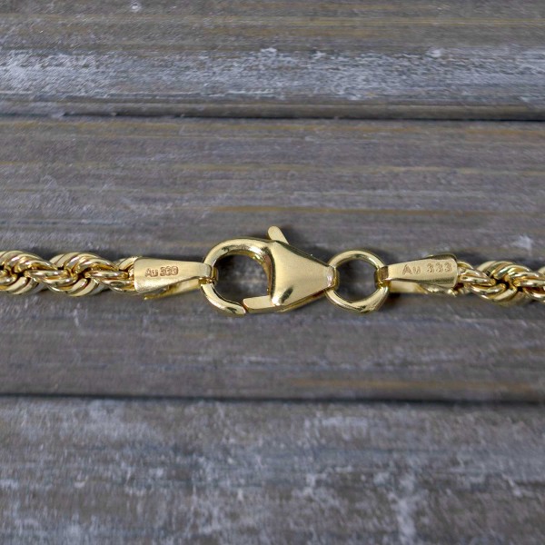 Goldkette als Kordelkette hohl in Gelbgold 333 / 8K, 50 cm lang, 2,7 mm breit, Gewicht ca. 4.3 g.
