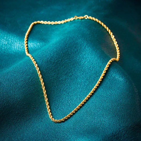 Goldkette als Kordelkette hohl in Gelbgold 585 / 14K, 60 cm lang, 3,3 mm breit, Gewicht ca. 9.6 g.