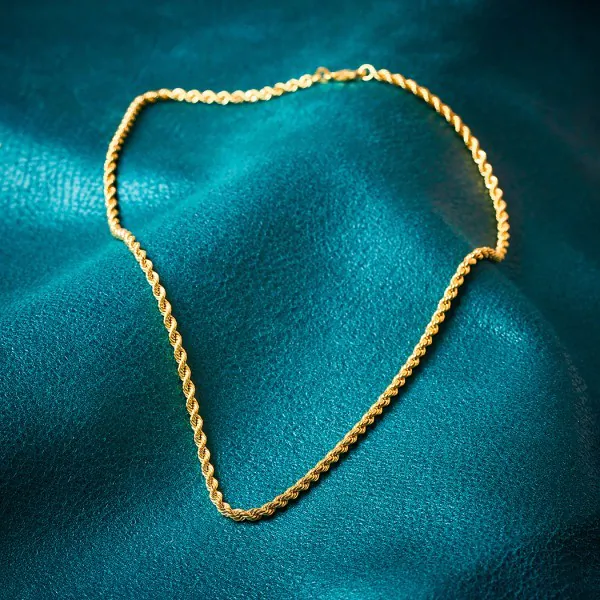 Goldkette als Kordelkette hohl in Gelbgold 585 / 14K, 65 cm lang, 3,3 mm breit, Gewicht ca. 10.7 g.