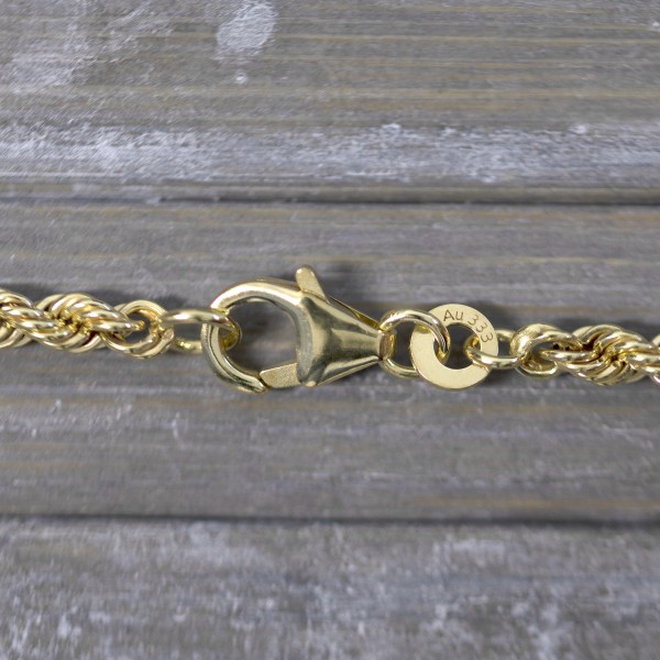 Armband als Kordelkette hohl in Gelbgold 333 / 8K, 18,5 cm lang, 3,3 mm breit, Gewicht ca. 2.8 g.