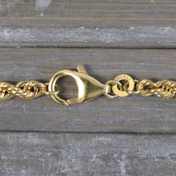 Goldkette als Kordelkette hohl in Gelbgold 333 / 8K, 50 cm lang, 3,8 mm breit, Gewicht ca. 8.3 g.