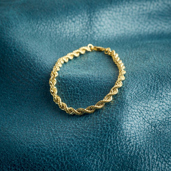 Armband als Kordelkette hohl Leichtversion in Gelbgold 585 / 14K, 19 cm lang, 4,4 mm breit, Gewicht ca. 4.5 g.