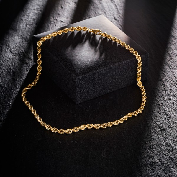 Goldkette als Kordelkette hohl in Gelbgold 585 / 14K, 40 cm lang, 5 mm breit, Gewicht ca. 13.8 g.