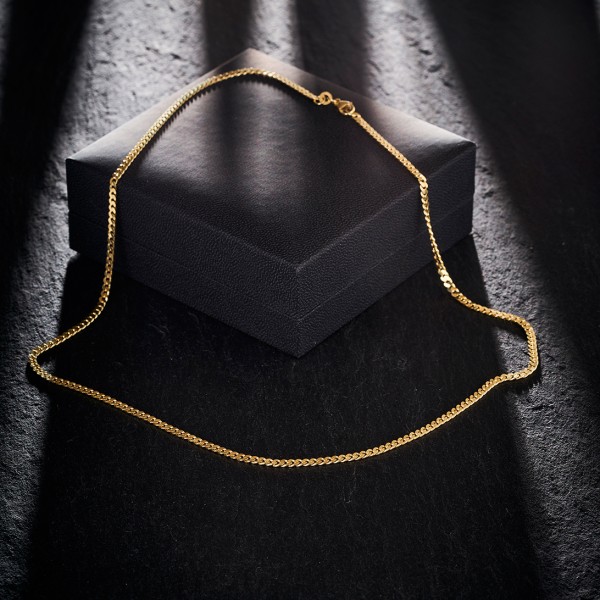 Goldkette als Panzerkette flach in Gelbgold 585 / 14K, 80 cm lang, 2,7 mm breit, Gewicht ca. 15.4 g.