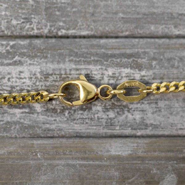 Goldkette als Panzerkette flach in Gelbgold 375 / 9K, 50 cm lang, 2,1 mm breit, Gewicht ca. 6.2 g.