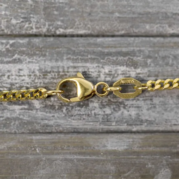 Goldkette als Panzerkette flach in Gelbgold 375 / 9K, 50 cm lang, 2,1 mm breit, Gewicht ca. 6.2 g.