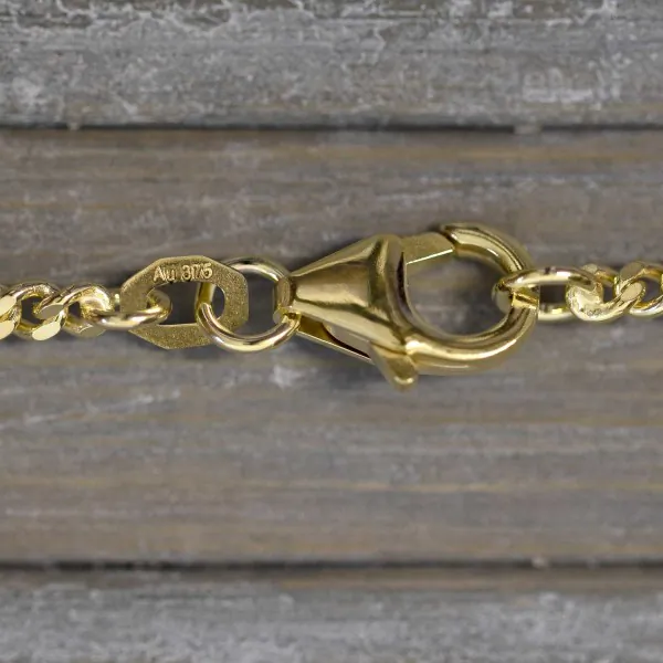 Goldkette als Panzerkette flach 1.1 Höhe in Gelbgold 375 / 9K, 50 cm lang, 2,4 mm breit, Gewicht ca. 8.1 g.