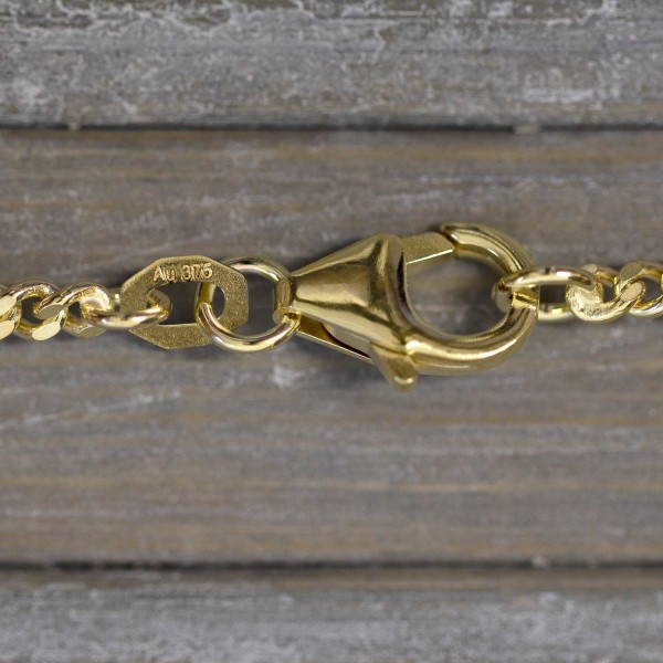 Goldkette als Panzerkette flach 1.1 Höhe in Gelbgold 375 / 9K, 55 cm lang, 2,4 mm breit, Gewicht ca. 8.9 g.