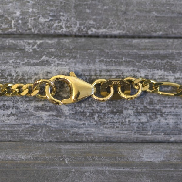 Goldkette als Figarokette diamantiert in Gelbgold 375 / 9K, 100 cm lang, 2,2 mm breit, Gewicht ca. 9.2 g.