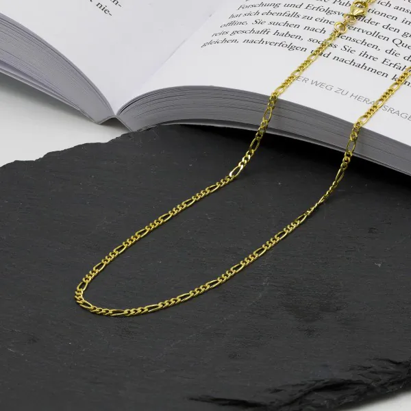 Goldkette als Figarokette diamantiert in Gelbgold 375 / 9K, 85 cm lang, 2,2 mm breit, Gewicht ca. 7.8 g.