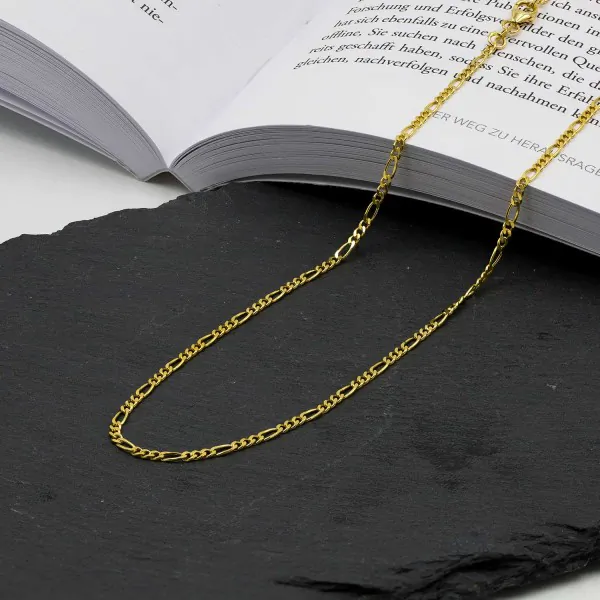 Goldkette als Figarokette diamantiert in Gelbgold 750 / 18K, 45 cm lang, 2.2 mm breit, Gewicht ca. 6.3 g.